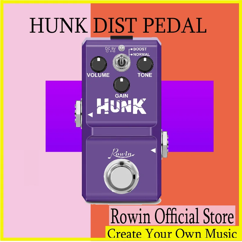 Rowin LN-301B HUNK Mini Distortion Guitar Pedal Nano Size Classic British Style Effect Pedal True Bypass Full Metal Case