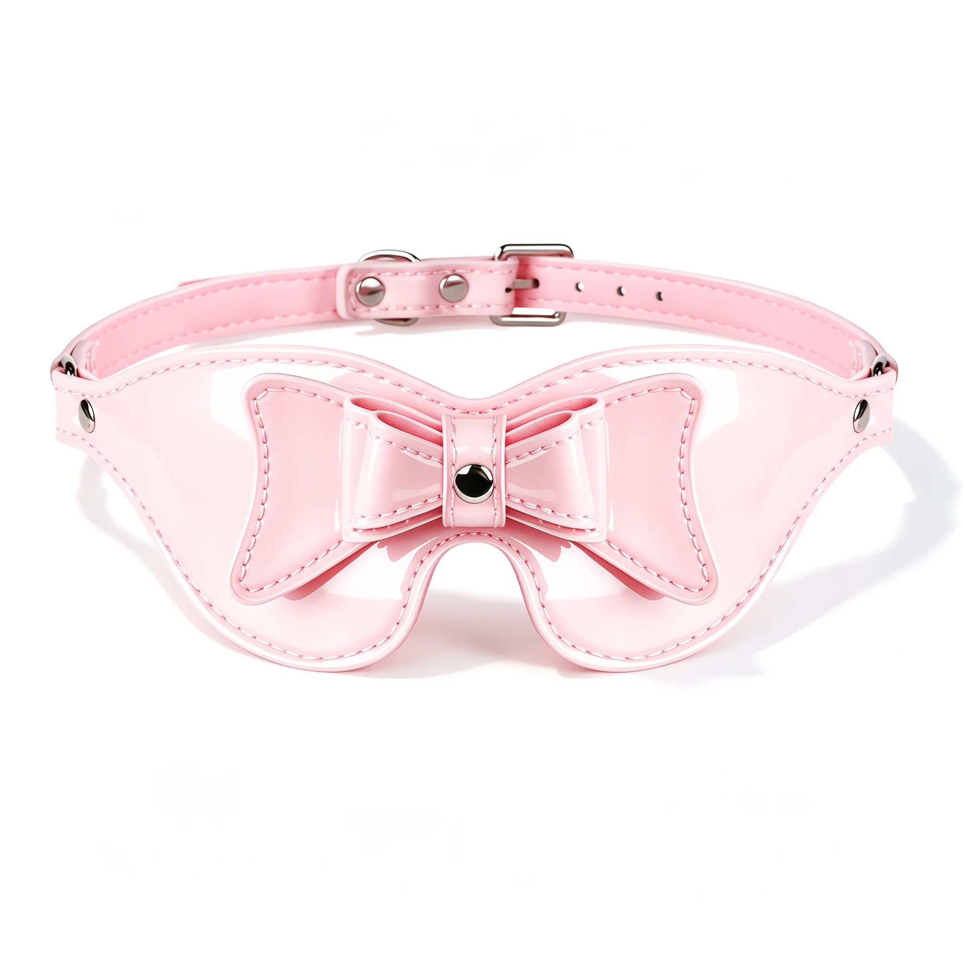 Female Shiny Leather Bow Eye Mask PU Adjustable SM Prop Couple Sex