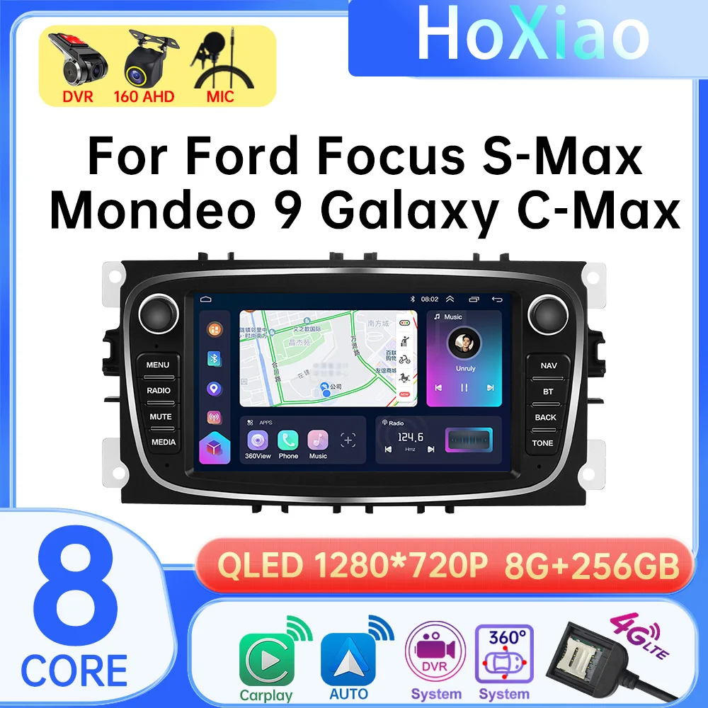 

2 Din Car Android 12 Carplay Radio Multimedia Player For Ford Focus S-Max Mondeo Galaxy C-Max GPS Navigation Bluetooth 5G WIFI