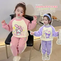 Kawaii Sanrio Kuromi Girls Clothing Suit Autumn Winter Thicken Cartoon My Melody Sweatshirt+ Pants Leisure Children's Clothing