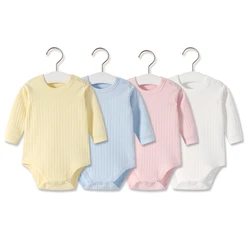 Soft Cotton Long-Sleeved Baby Bodysuit Seamless Sewing Baby Romper Newborn Clothes 0-24 moths Solid Color Infant Jumpsuit