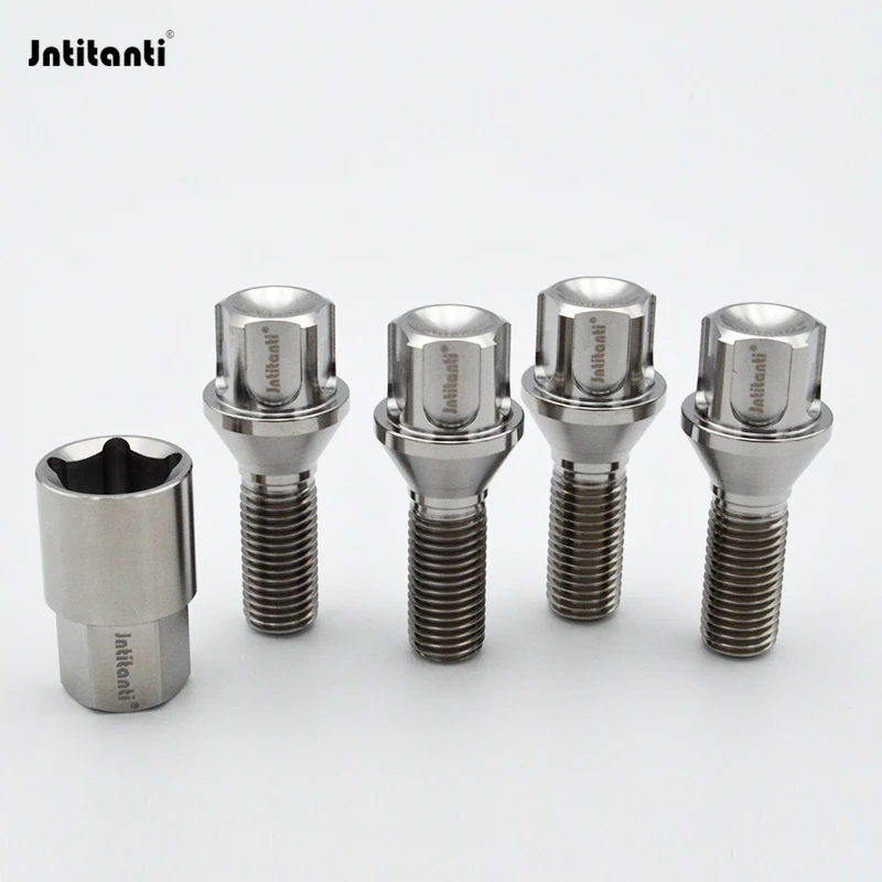 Jntitanti  Gr5 titanium wheel rim screw bolt lock  anti-theft cone seatM12/M14xM1.25/1.5x28mm 16+1ps 20+1key