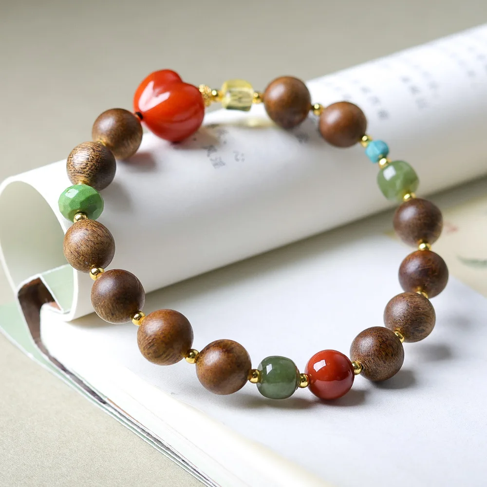 Bracciale a anello singolo in legno affondante cinese verde dal design originale, corde di pesca scoreggia cinese Wushu e Tianyu