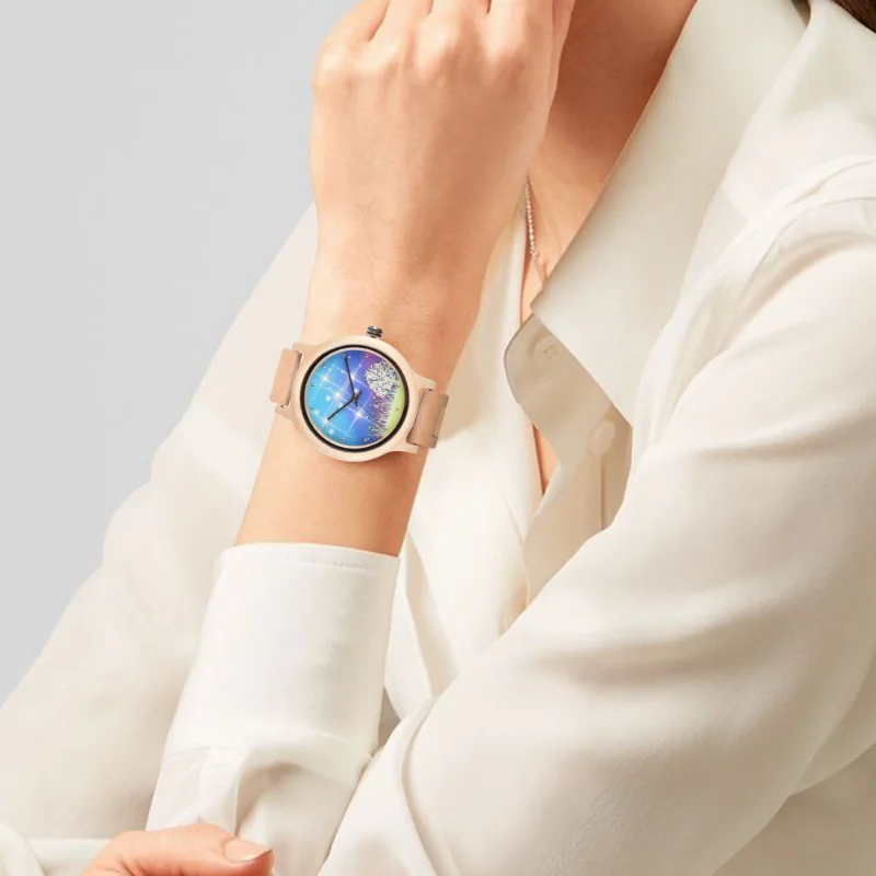 Orologio in legno per donna Design unico orologio da polso leggero a vento orologi Casual e alla moda con cinturino in legno luminoso