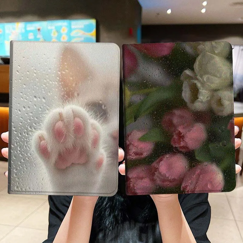 

Cat Paw Glass Raindrop Tablet Case For Lenovo Xiaoxin Legion Pad Tab Pro GT Y700 Gen4 2 11 P11 M10 K10 3rd Plus Gen Gift