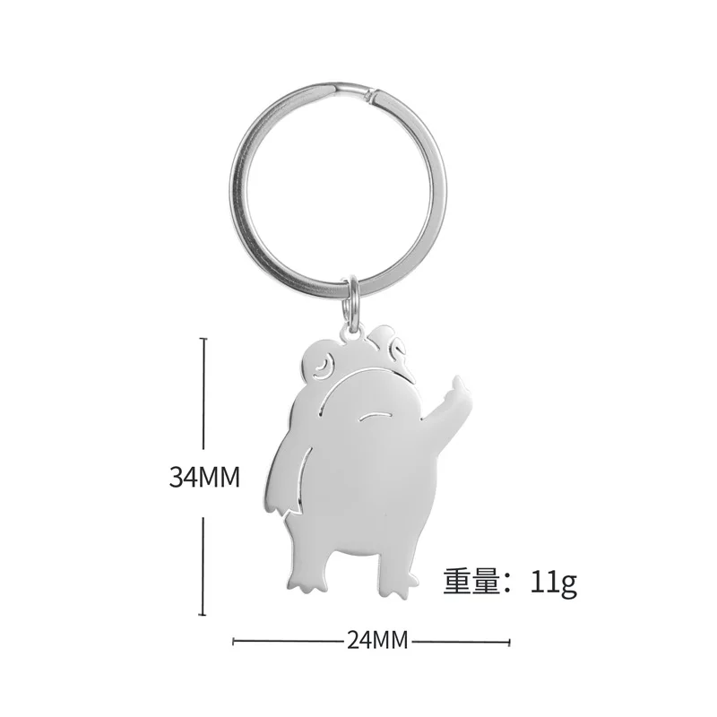 Stainless Steel Frog Keychain Cartoon Sketches Funny Rebellious Animal Pendant Car Backpack Keyring Small Gift Wholesale