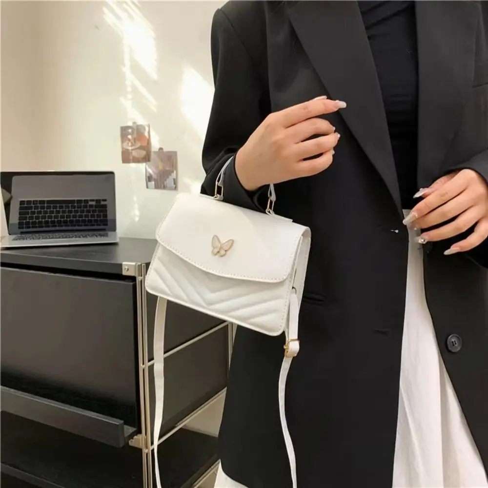 PU Leather Portable Small Square Bag Large Capacity Carrying Butterfly Crossbody Bag Korean Style Lightweight
