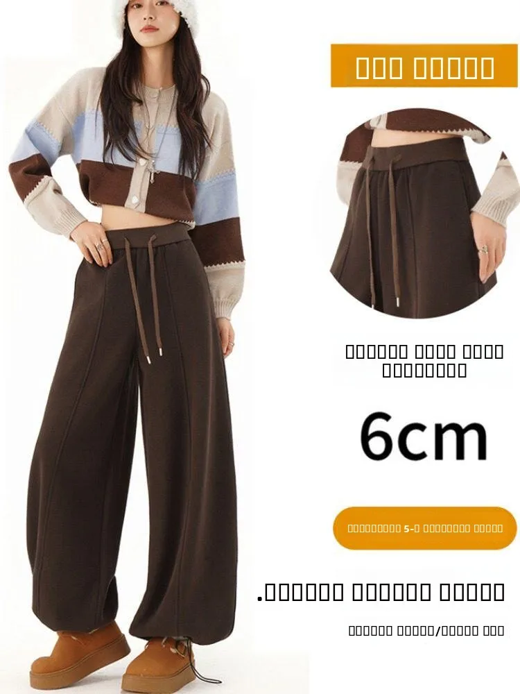 Czerwone spodnie dresowe z szerokimi nogawkami, z podszewką, damskie, z wysokim stanem, prosty krój, sportowe spodnie dresowe, do pracy, styl koreański.