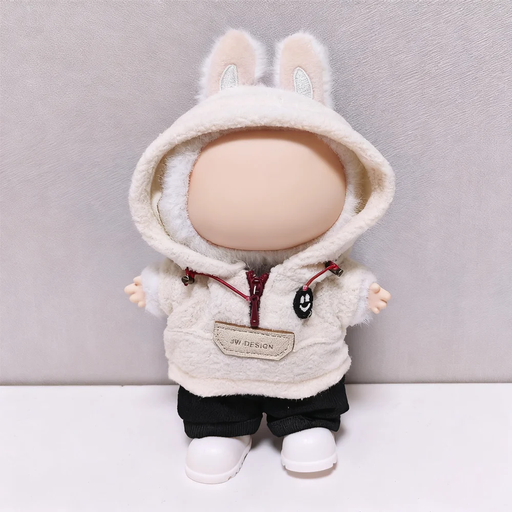 Ubranka dla mini lalek, akcesoria do lalek Labubu 17 cm, koreański idol, dekoracja, ubranka dla lalek z bawełny, polarowy zimowy komplet