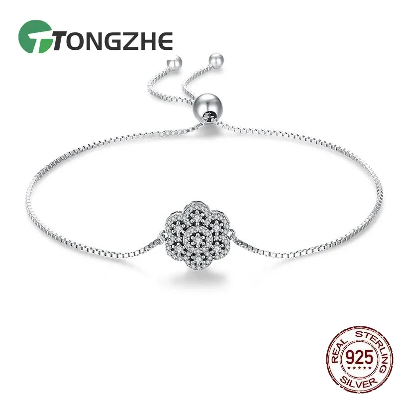 

TONGZHE 925 Sterling Silver Charms Bracelets For Women Flower Clover Bracelets Full CZ Crystal Pave Luxury Mens Jewelry