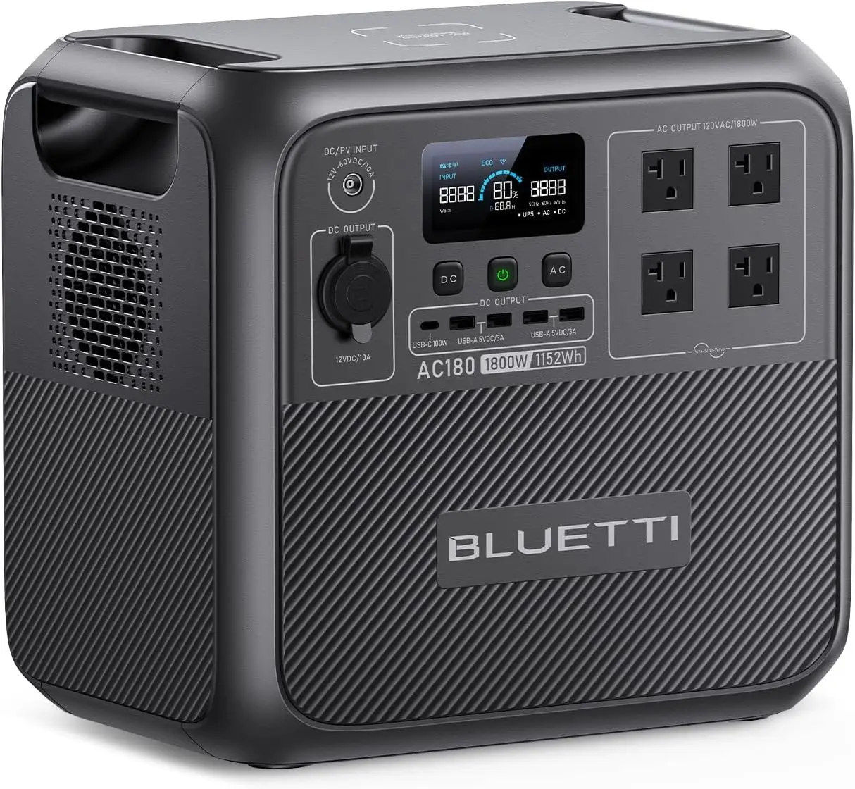 AC180 Portable Power Station, 1152Wh LiFePO4 Battery Backup w/ 4 1800W (2700W peak) AC Outlets