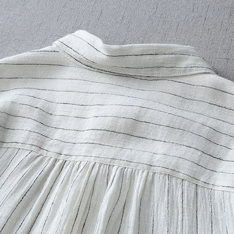 Women Casual Striped Shirt New Arrival 2024 Spring Simple Style Loose Comfortable Female Cotton Linen Tops Shirts B3620