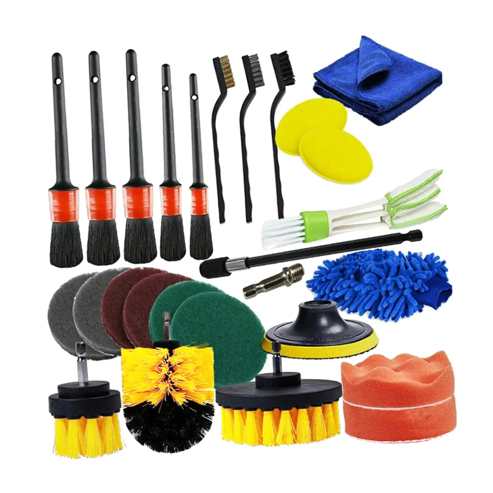 26 Pieces Detailing Brushes Kit Drill Polishing Cleaning Brush Set for Car Air Vents Engine Wheel Rim Bumpers Grille Cleaning