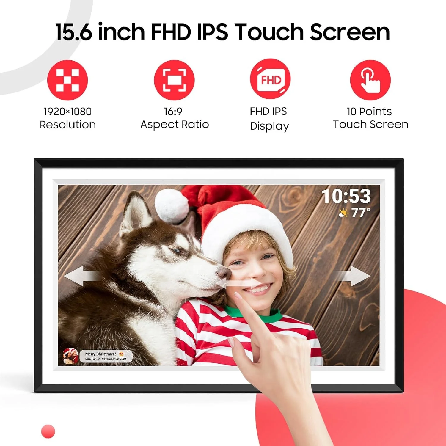 Digital Picture Frame 15.6 Inch, IPS Touchscreen WiFi Digital Photo Frame with 32GB, Share Photos Video Instantly Via Frameo App
