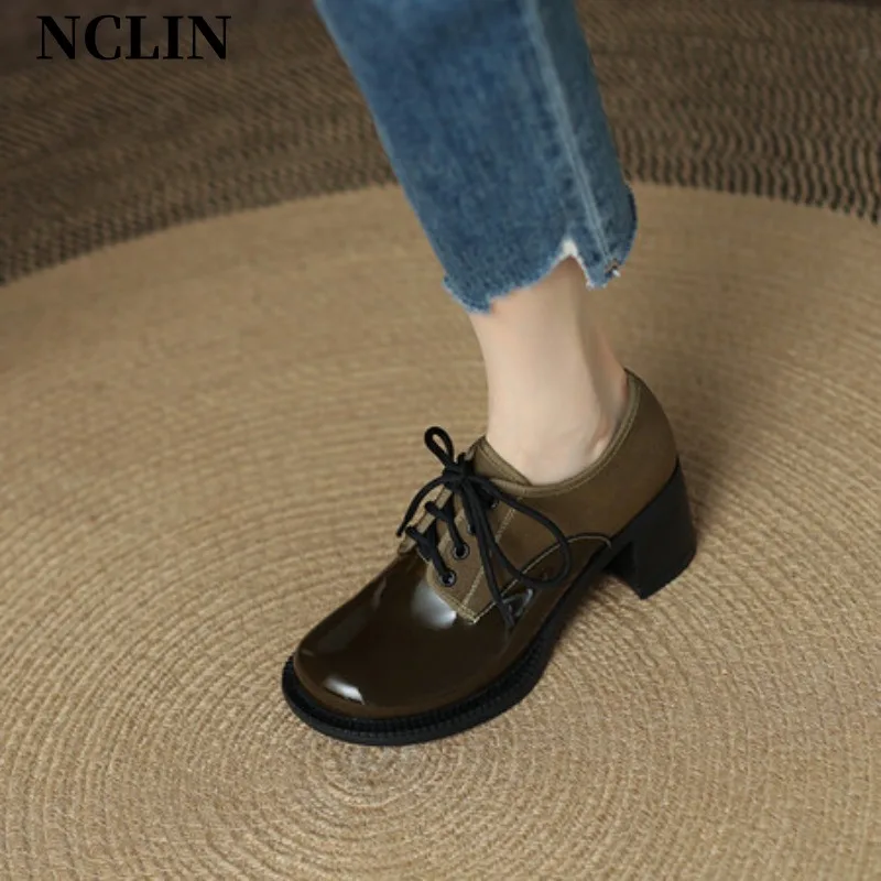 2024 Spring/Autumn New Women's Single Shoes Round Toe Thick heel Platform shoes Lace up High Heels Loafers Shoes For Women