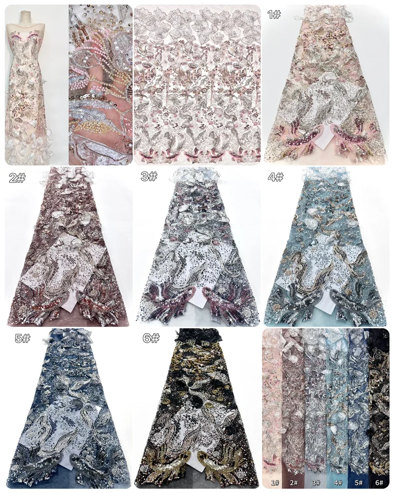 6.87kg/5Y African Heavy Lace Fabric Sequins Embroidery Groom Nigerian Bridal High Quality French Tulle Lace Fabric For Party