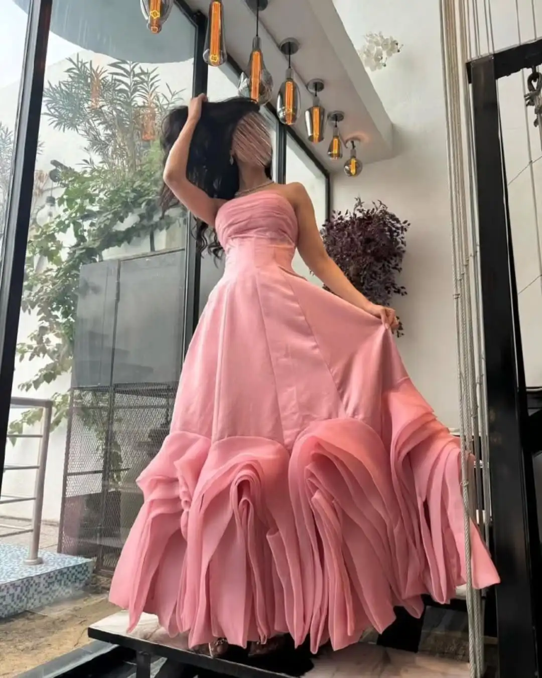 Customized Pink Strapless A-Line Evening Dresses Pleated Ruffles Elegant Wedding Party Dress For Women Formal Gowns Ankle Length