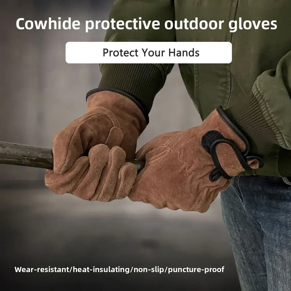 سلامة جلد البقر الرجال قفازات العمل قبضة قوية سميكة الثقيلة قفازات ارتداء قفازات أمان مقاومة الحماية الأمنية #1