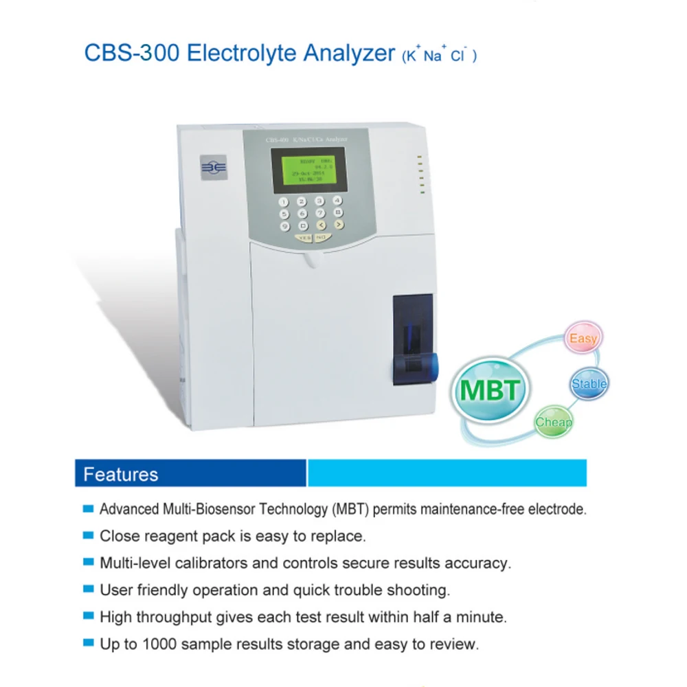 Medical equipment factory price electrolyte analyzer CBS-300 with K Na Cl electrode