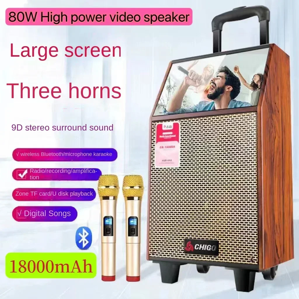 Home Theater KTV karaoke Bluetooth Speaker High Power 80W Subwoofer Music Center with Screen Micphone Fm TF U Disk Boom Box