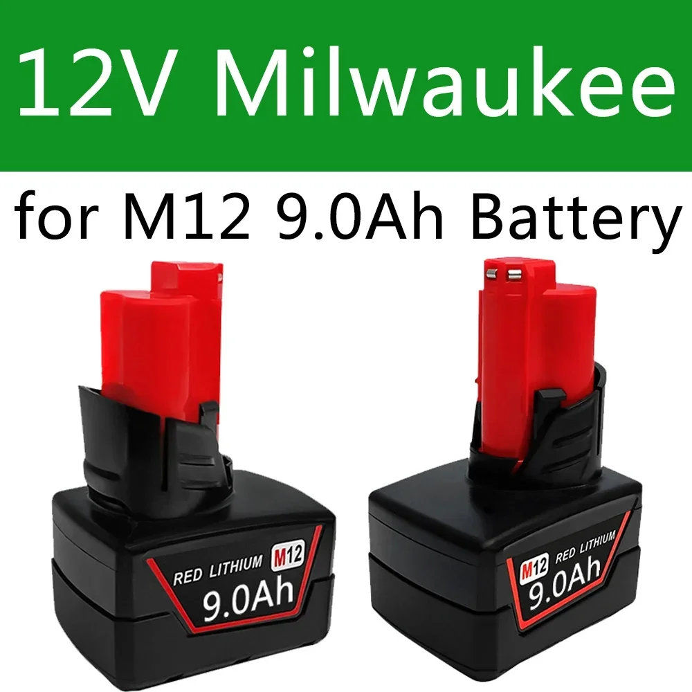 12V 9000mAh Rechargeable Battery for Milwaukee M12 XC Cordless Tools 48-11-2402 48-11-2411 Batteries 48-11-2401 MIL-12A-L