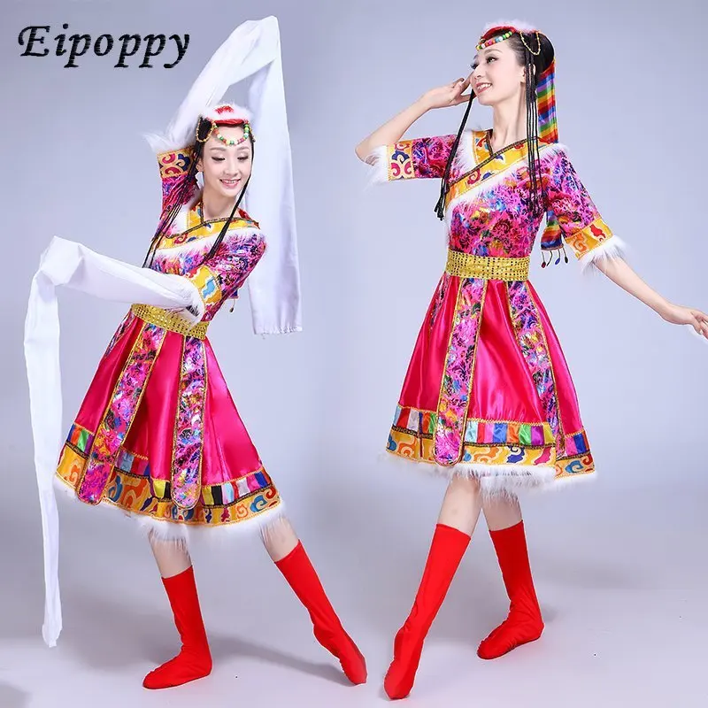 Tibetan dance costumes Female, adult, water sleeve costumes Long skirts Tibetan dance ethnic costumes