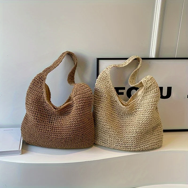

Large Capacity Simple Woven Shoulder Bag, Women's Straw Woven Beach Bags, Fashion and Versatile Casual Tote Bag, Beach Travel