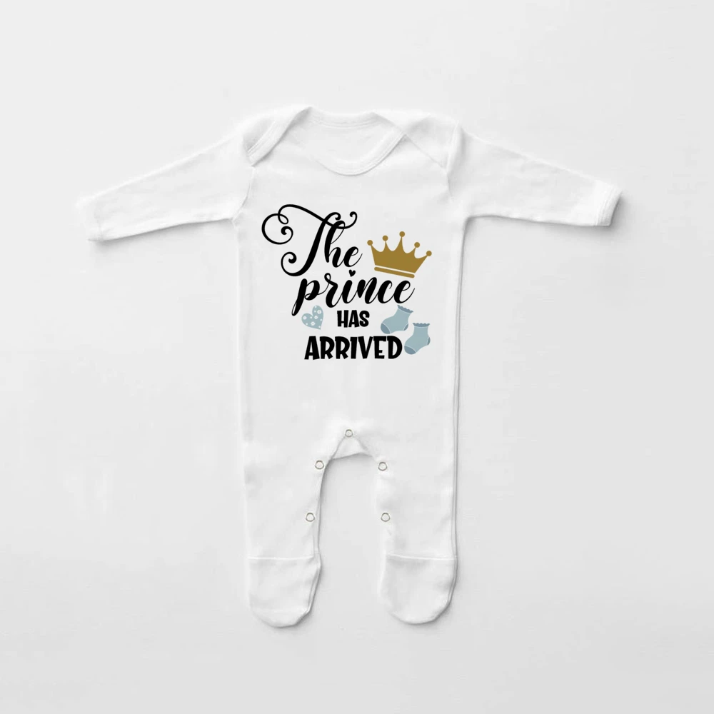 The Prince Princess Has Arrived Babygrow Sleepsuit Newbron Baby Announcement Shower Sleepsuit Baby Coming Home Clothes