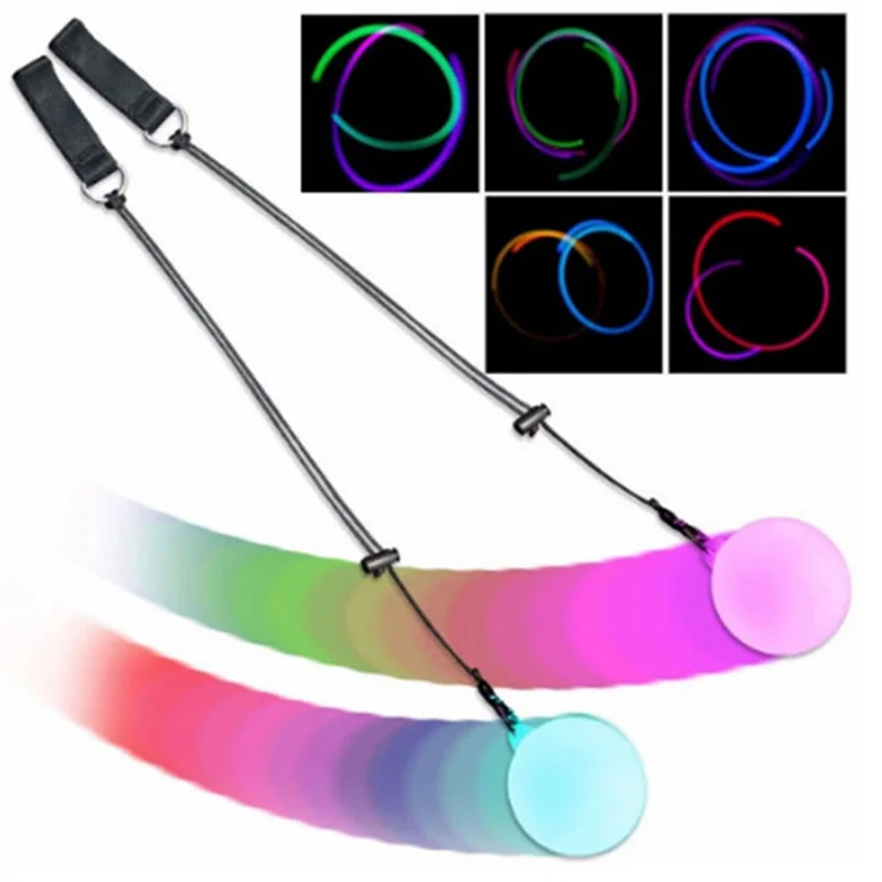 LED Glow Poi Balls para crianças e adultos, Light Up Toy, Rainbow High Strobe, bola girando, 2 pcs