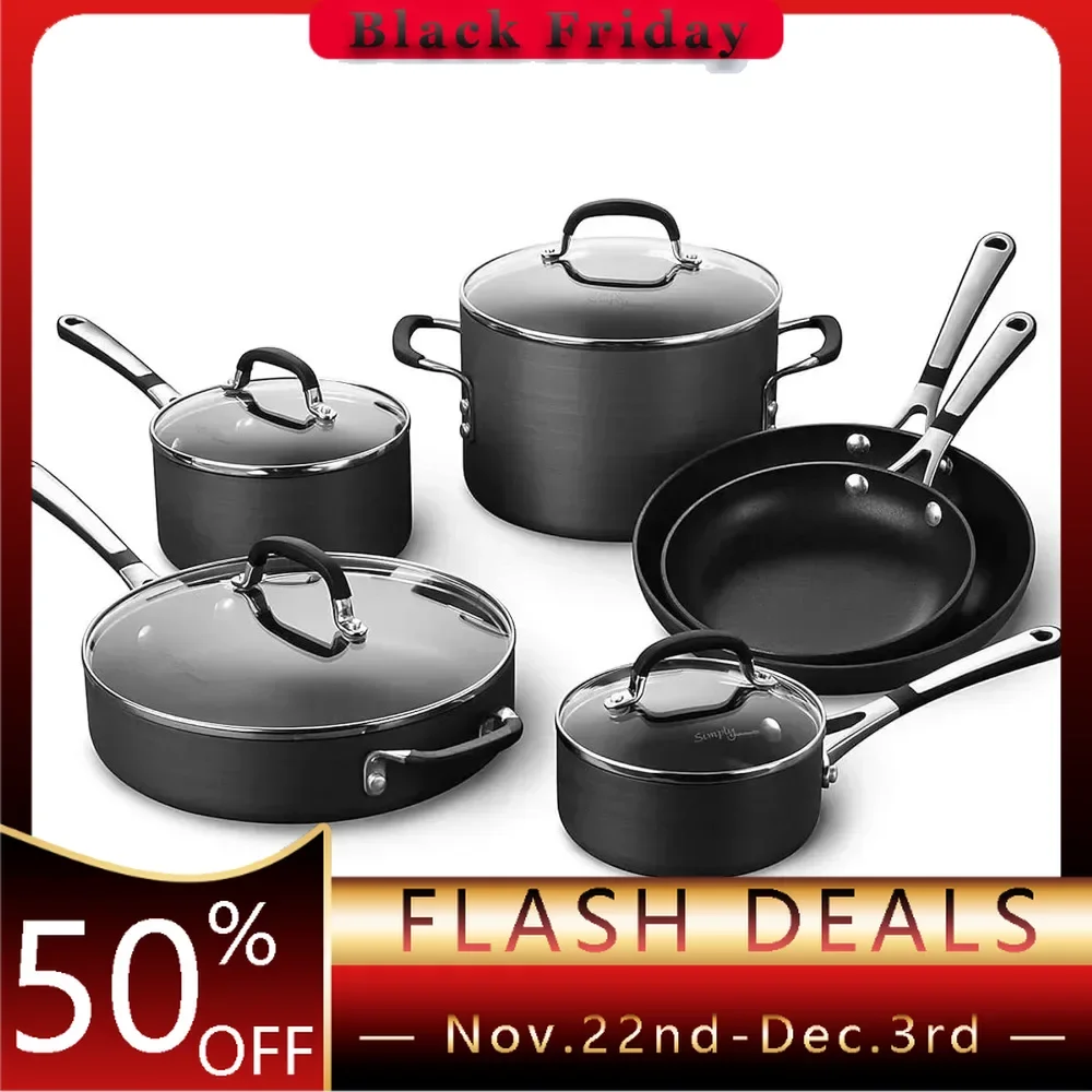 

Black Stainless Steel Pot for Cooking Utensils Set 10-Piece Pots and Pans Set Non-stick Cookware for Kitchen Pot Sets Saucepan