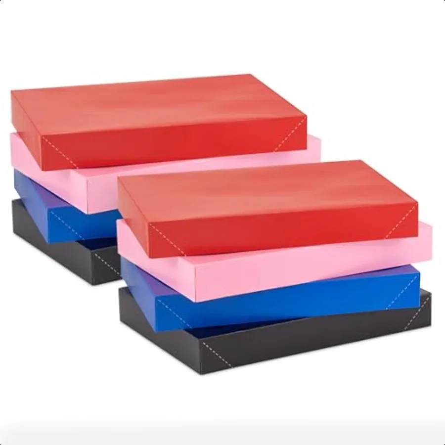 Medium Gift Boxes with Lids 8 Shirt Boxes 2 Each: Red Pink Blue Black for Birthdays Baby Showers Valentine's Day Mother's Day F