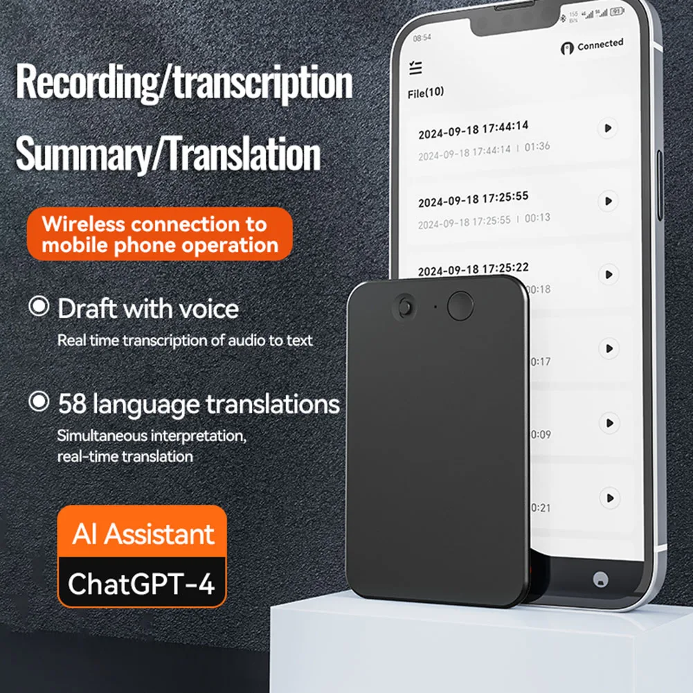 AI ChatGPT-4 Smart Voice Recorder 8-128GB AI-Powered Voice Recorder Audio App Phone Call Recorder 59 Language Translation Device