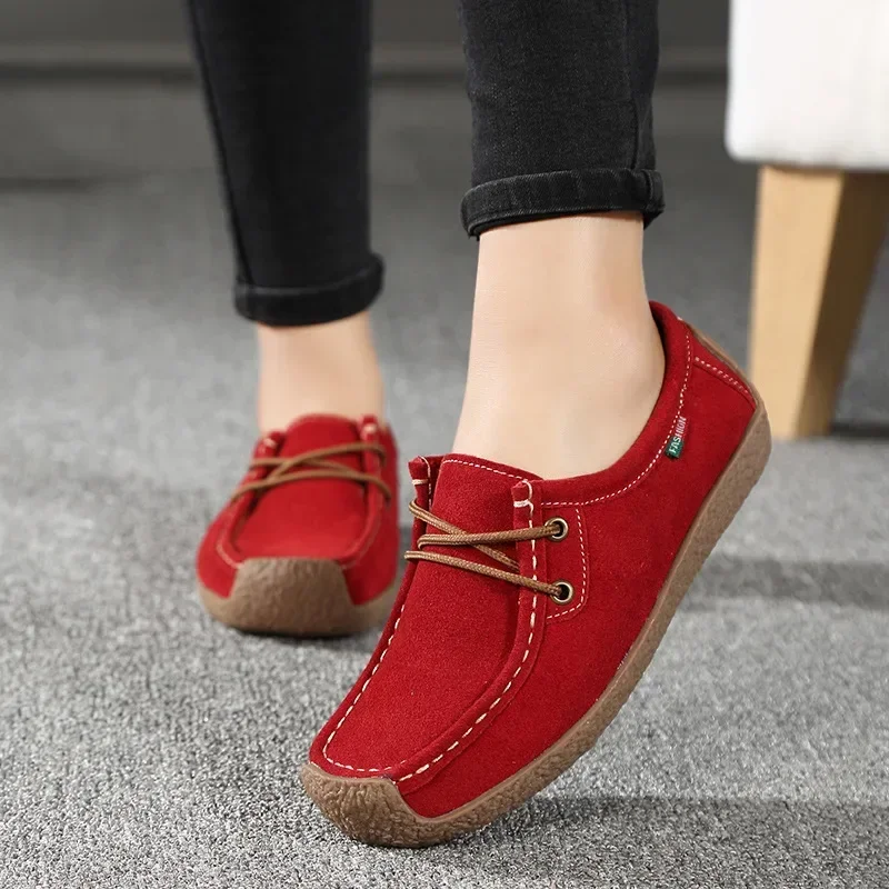 New Arrival Women Casual Shoes 2024 Suede Leather Flats Sneakers Lace Up Moccasins Ladies Shoes Fashion Loafers Plus Size 35-42