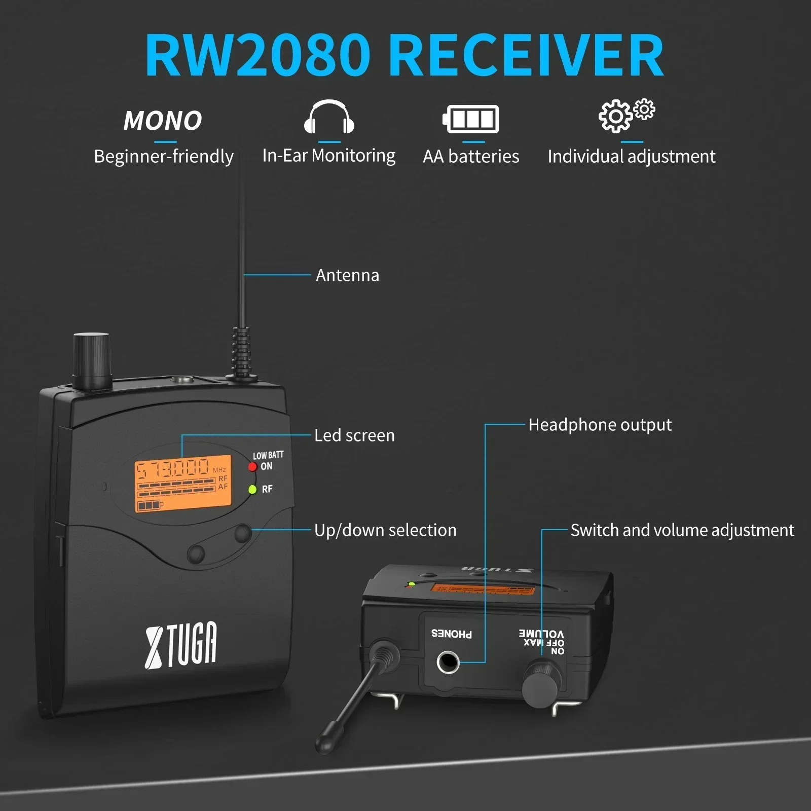 XTUGA RW2080 Half Metal In-ear Monitor Wireless System Multi Transmitter Wireless InEar Monitor Professional Stage Performances