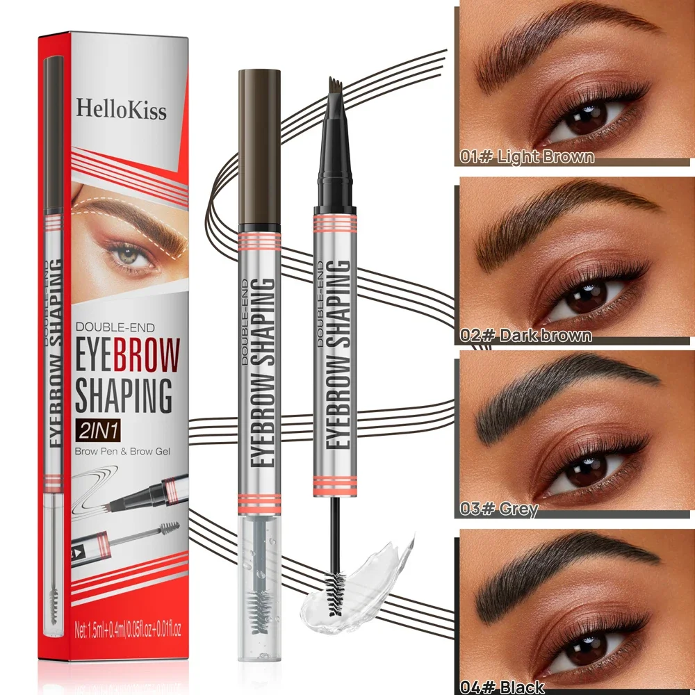 4 Point Eyebrow Tattoo Pencil with Eyebrows Shaping Cream Double-headed Waterproof Liquid Black Brow Makeup Pencil Brows Setting