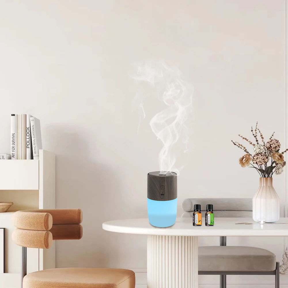 

Диффузор для дома, 300 мл, увлажнитель для ароматерапии с древесным зерном, 7 цветов, ультразвуковой светильник, 2 масла в комплекте