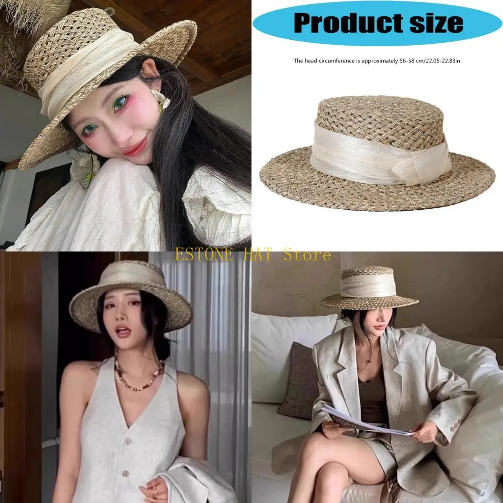 

49MF стильная викторианская шляпа с лентой для женщин, легкая дышащая бумажная соломенная шляпа, летняя пляжная шляпа для