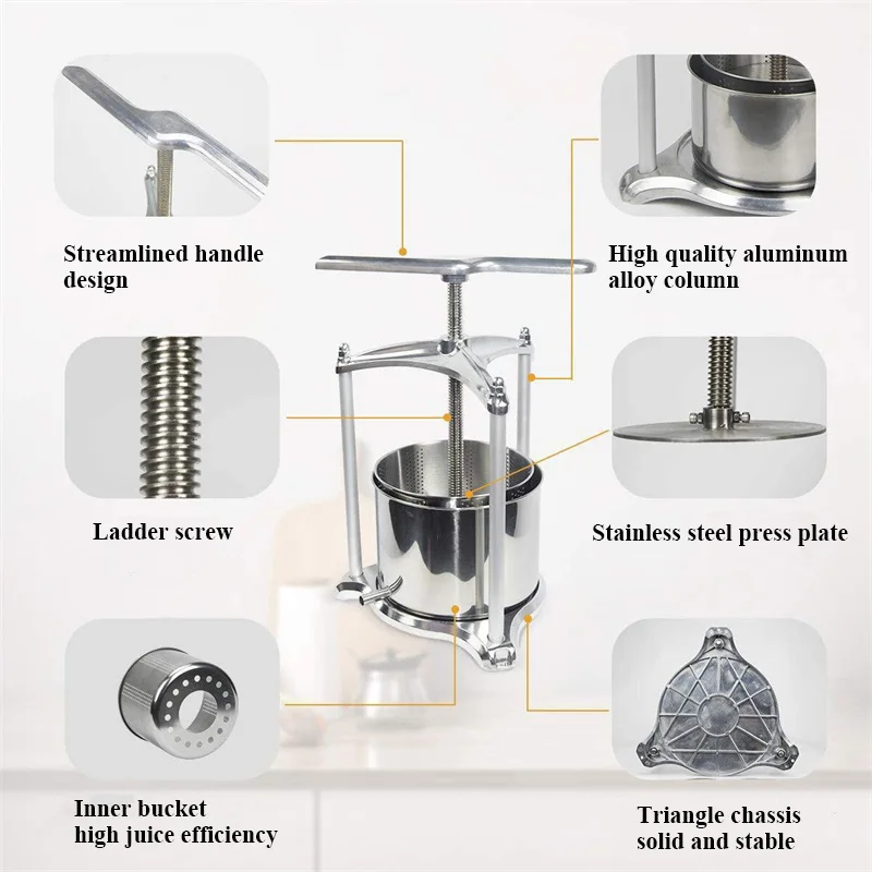 수동 주스 와인 프레스 도구, 핸드 와인 프레스 분리, 과일 야채 탈수기, 가정용 프레스 기계, 5L