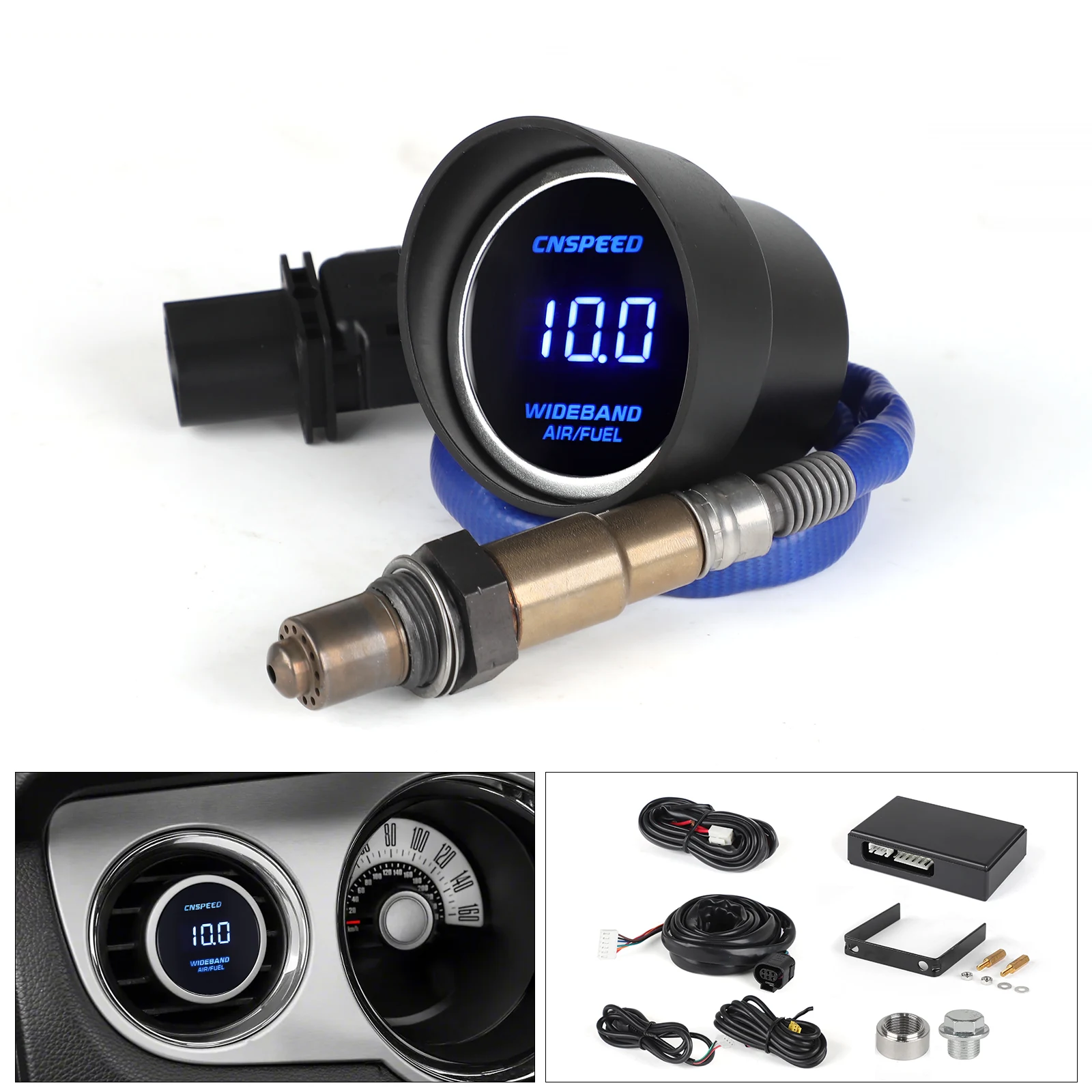 2'' 52mm 12V Air Fuel Ratio Gauge LSU 4.9 Wideband O2 Kit Oxygen Sensor & Controller Box With Car Oxygen Sensor Digtal Display