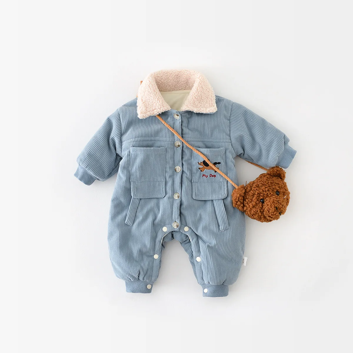 

MILANCEL Winter Baby Clothing Corduroy Fur Rompers Turn Down Collar Boys Jumpsuits