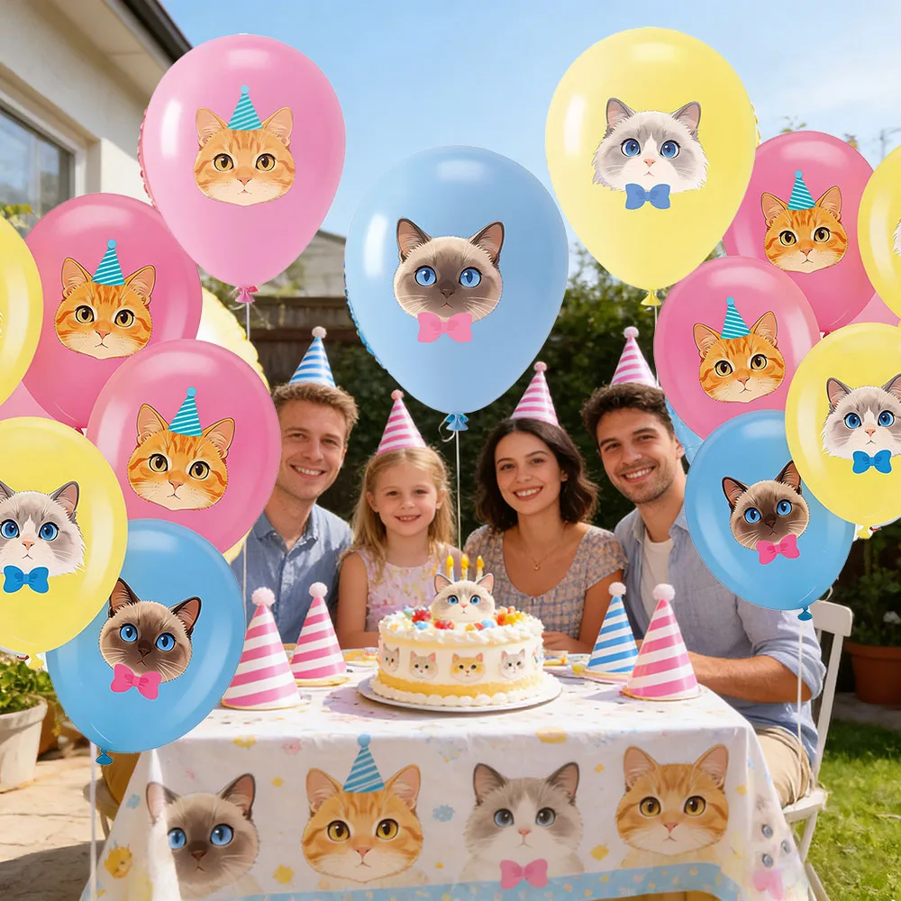 Katzen-Latexballons, 12 Zoll, niedliche Kätzchenballons für Kindergeburtstage, Babypartys, Partydekorationen mit Haustier-Katzen-Thema – Detail 4