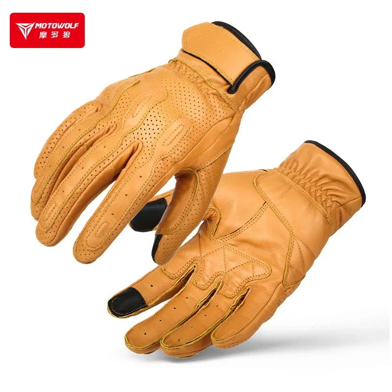 

Men Women Motorcycle Gloves Leather Full Finger Gloves Riding Accessories Retro Outdoor Guantes Moto Verano Guantes Moto Luvas