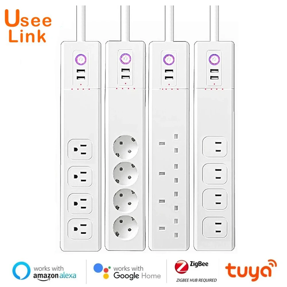 

Useelink Zigbee Tuya Smart Power Strip Surge Protector EU/US/JP AC Outlets 2USB Remote Voice with Alexa Google Home Hub Required