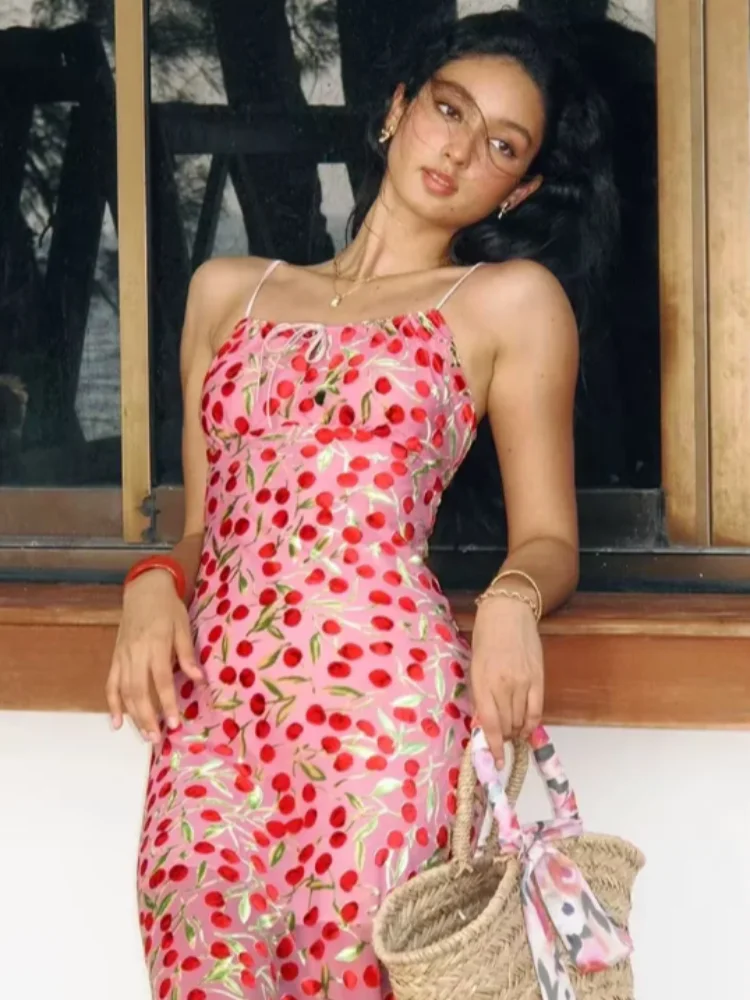 

Sexy Floral Print Flowy Backless Cutout Dress Spaghetti Straps Lace Up Ruched Waist Dresses Summer Vacation Eyes-catching Robe