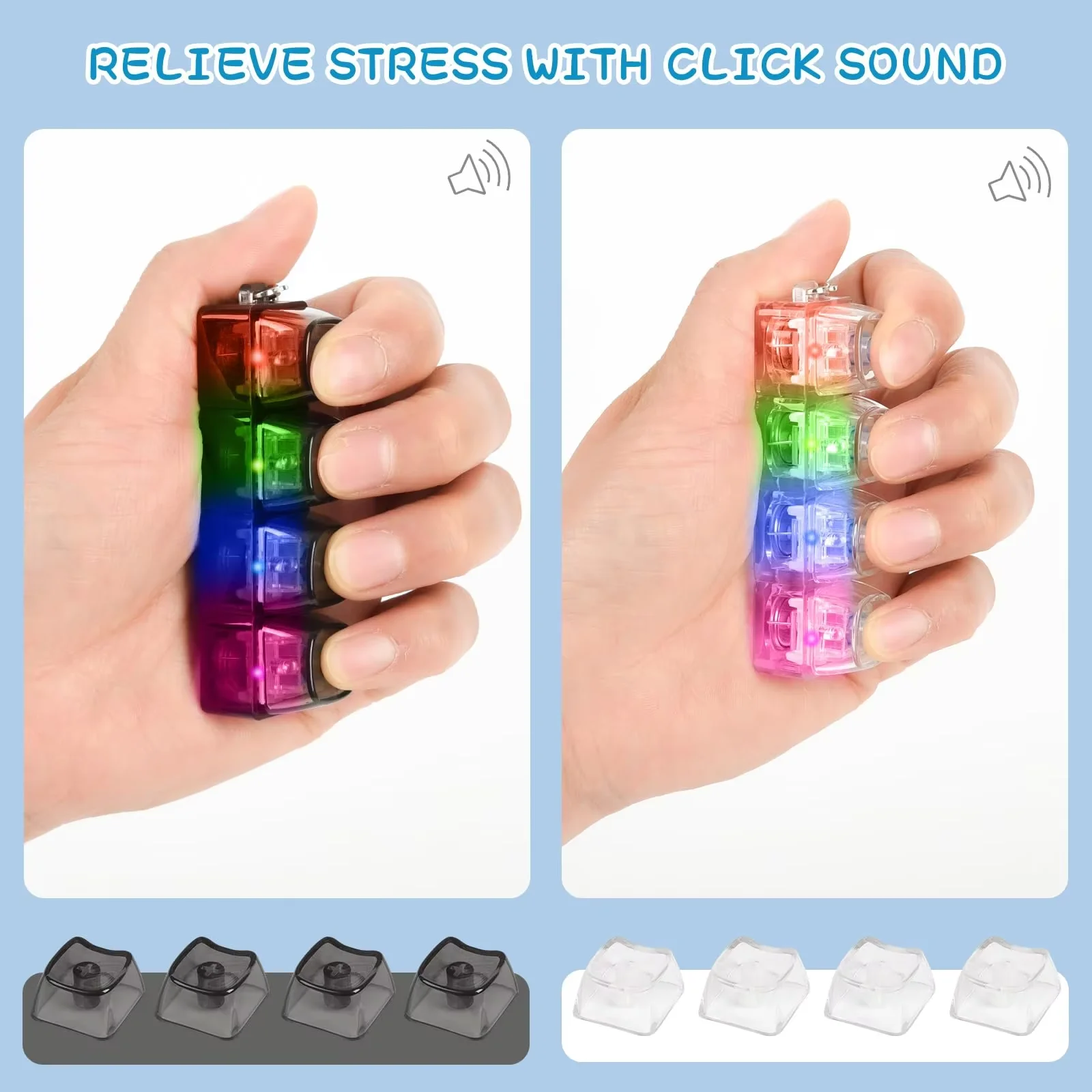 Fidget Toy Clavier RGB – 4 Boutons Avec Lumières LED – Anti-stress Portable 8 X 3 Cm – ABS Transparent Blanc