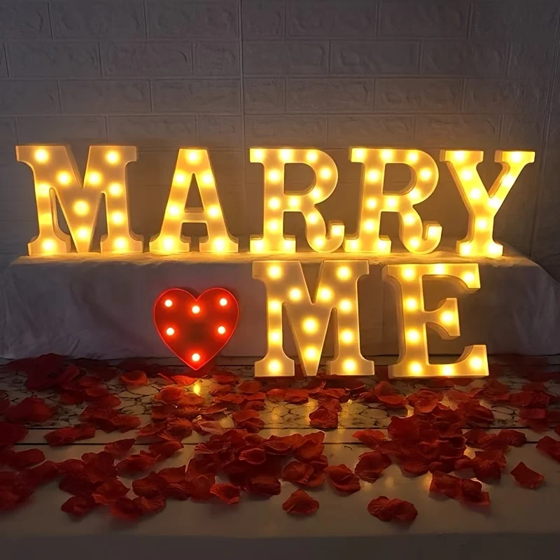 Romantic Proposal LED Sign "Marry Me" - Warm Light Gem-Inspired Design, Battery Powered Indoor Outdoor Use, Perfect for Proposal