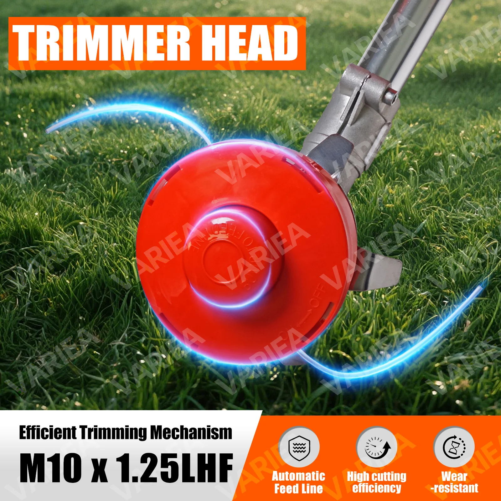 VARIEA- M10X1.25 LHF, RED/Black -Fit Trimmer Head For Gasoline Brush Cutters - Durable Pp, Easy-Feed Nylon Line