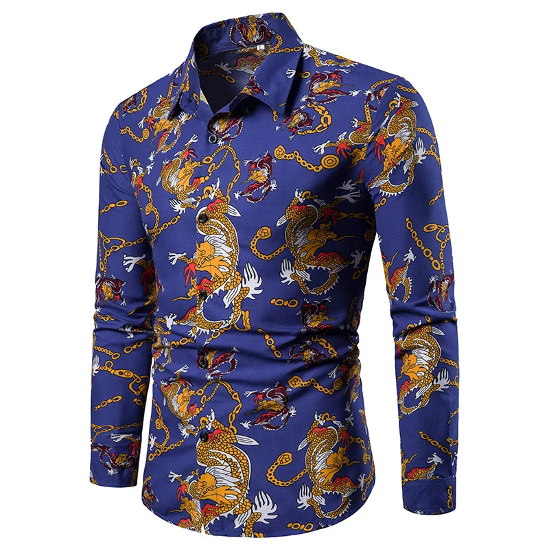 Chinese style dragon print shirt men\'s top cardigan