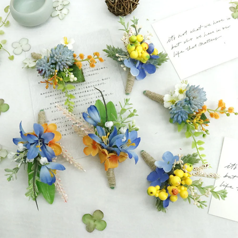 Alfileres de peonía de seda para boda, flores clásicas naranjas y azules, broche Vintage, accesorios de decoración nupcial para fiesta