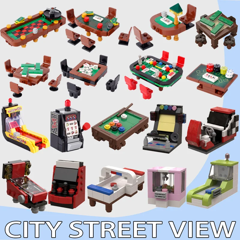 MOC City Street View Строительные блоки Парк развлечений Маджонг Бильярд Пинбол Шахматные столы Клип Кукольные игры Кирпичи Рождественский подарок